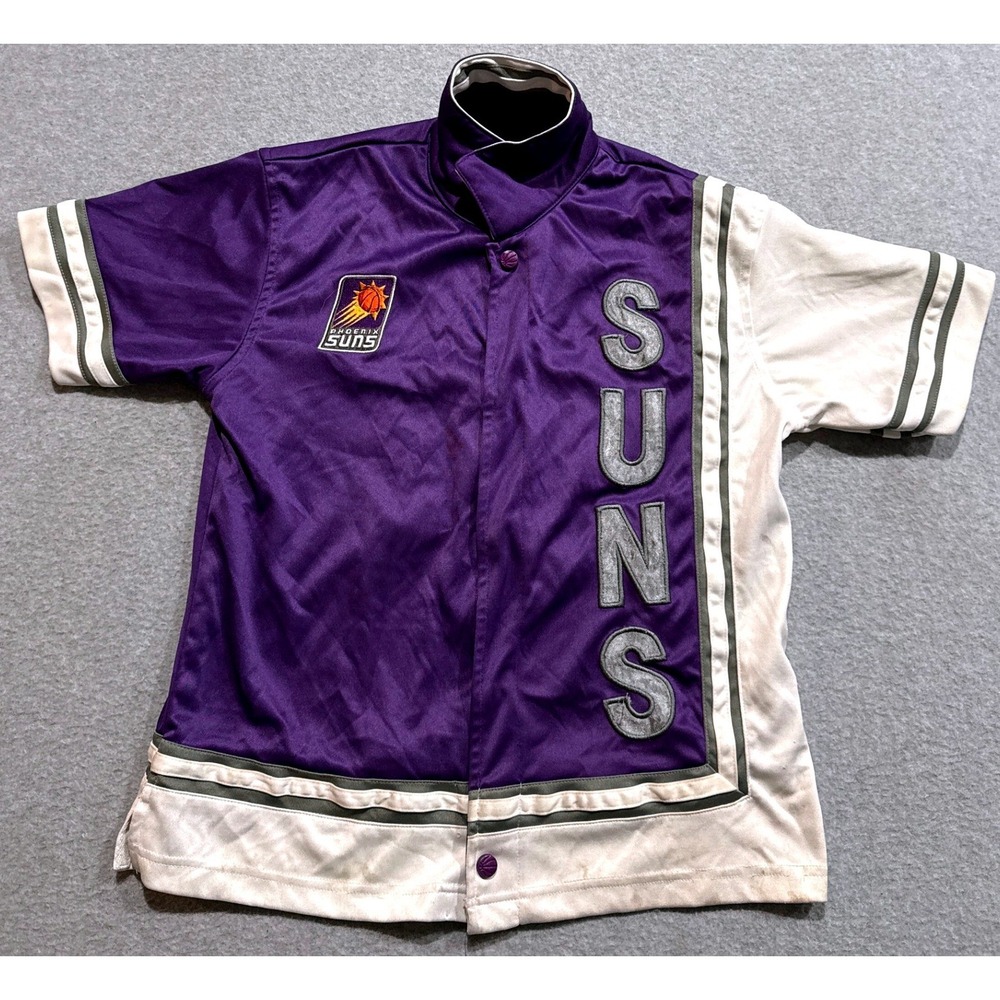 Phoenix Suns Vtg Shooting Shirt Purple White Warm Up Snap Front Short Sleeve S